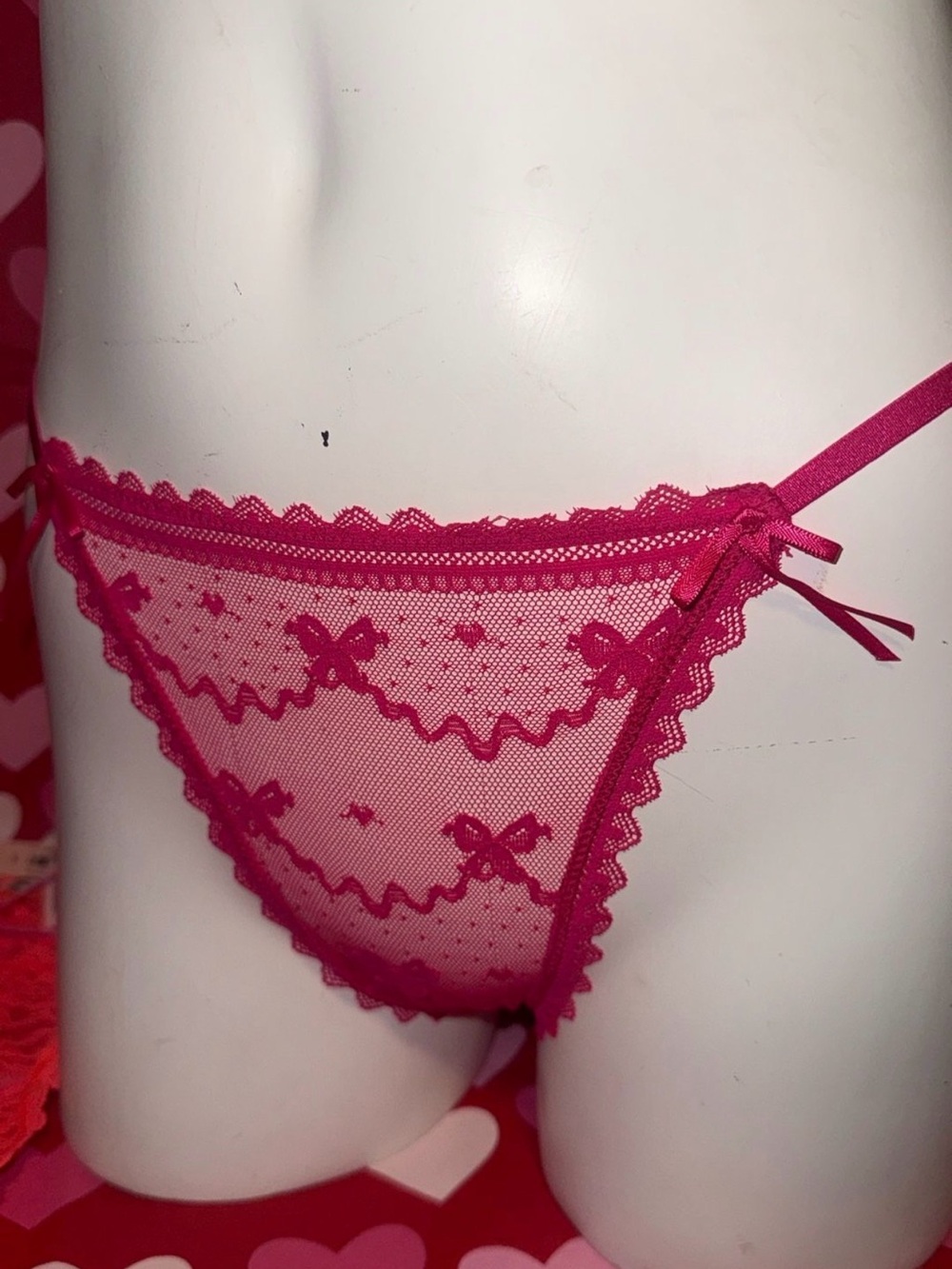 Victoria's Secret Hot Pink Sheer Lace Bow Bikini Panty